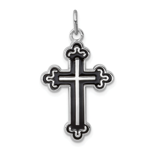 Sterling Silver Rhodium-Plated Enameled Cross Pendant