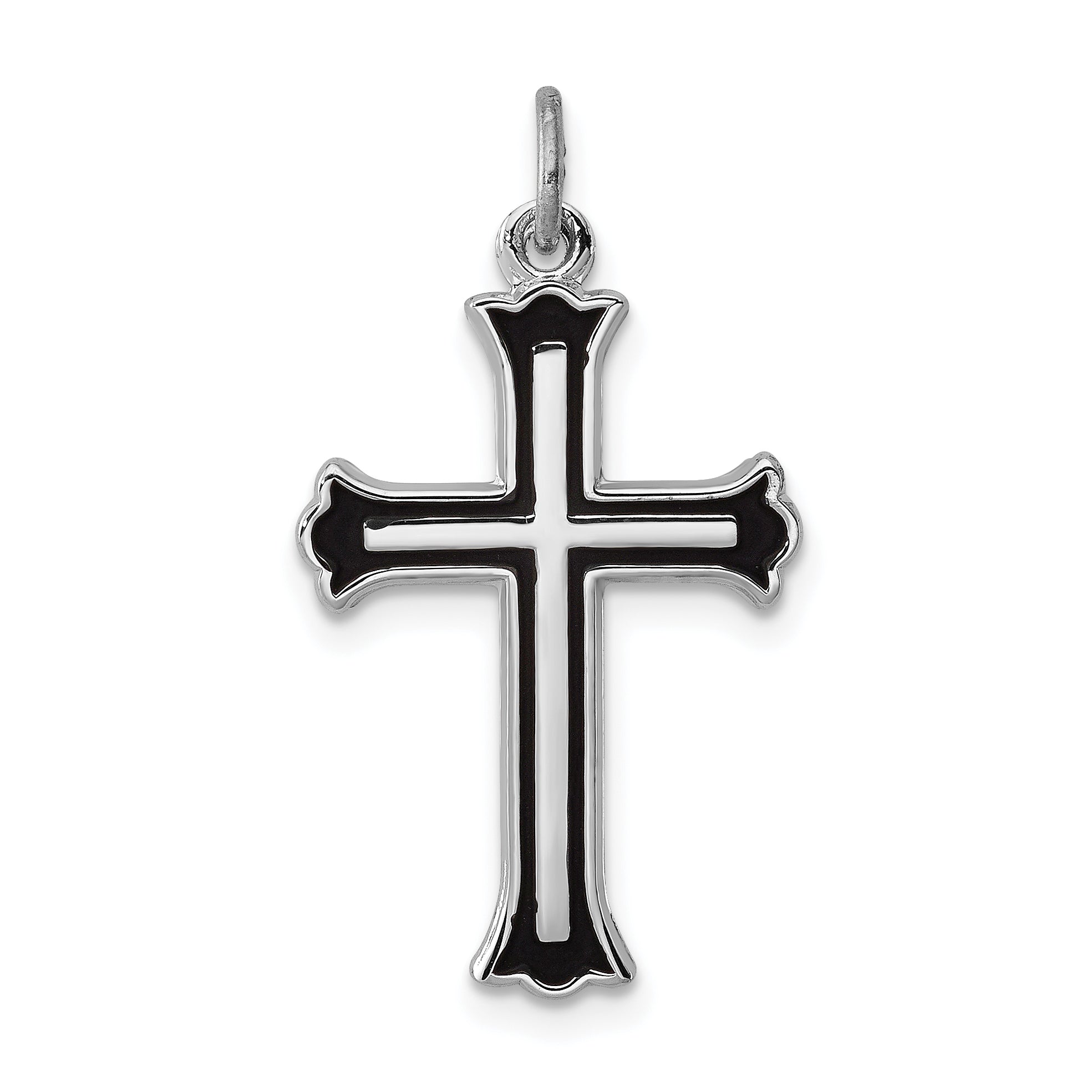 Sterling Silver Rhodium-Plated Enameled Cross Charm