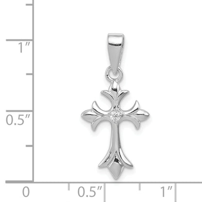 Sterling Silver Rhodium-Plated Cz Cross Pendant