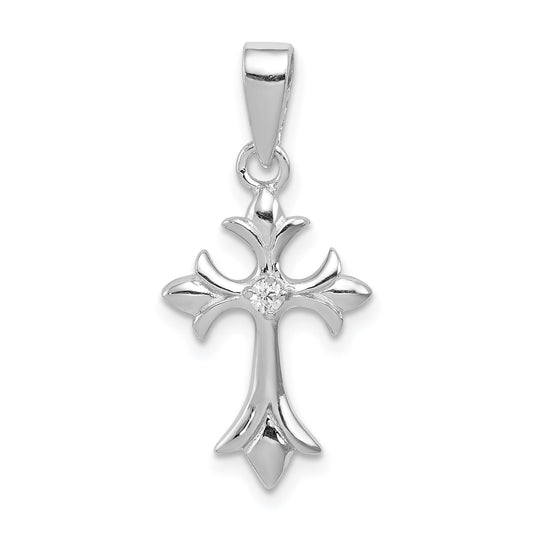 Sterling Silver Rhodium-Plated Cz Cross Pendant