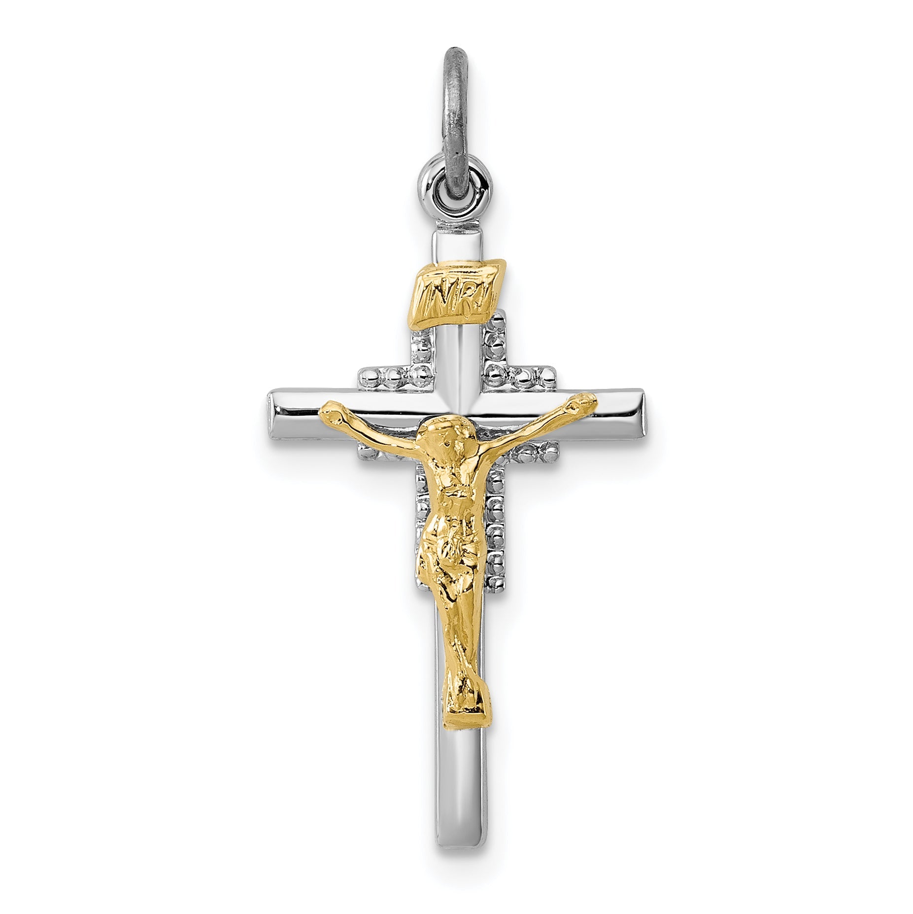 Sterling Silver Rhodium-Plated & Vermeil Inri Crucifix Charm
