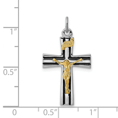Sterling Silver Rhodium-Plated Gold-Tone Inri Crucifix Charm