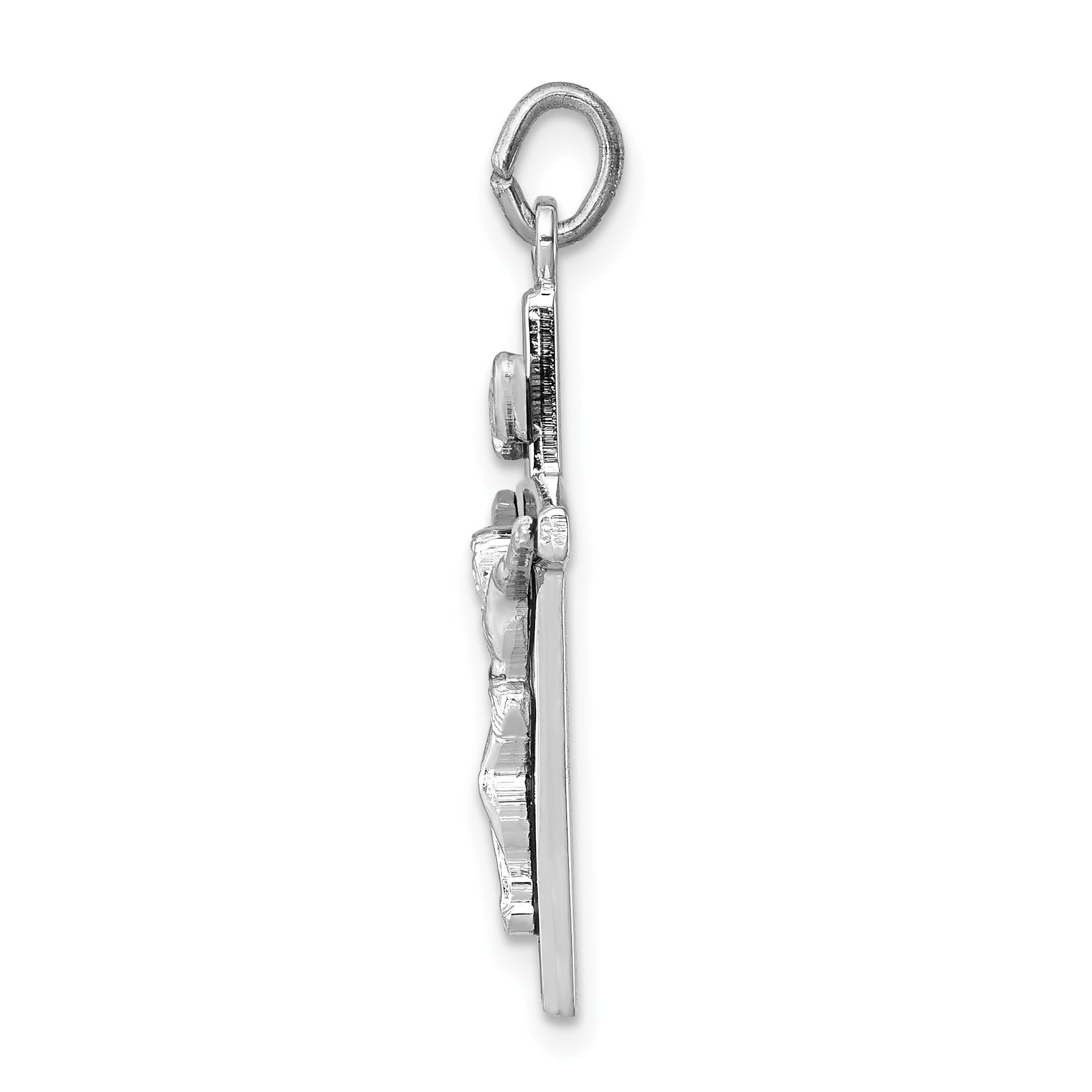 Sterling Silver Rhodium-Plated Enameled Crucifix Charm