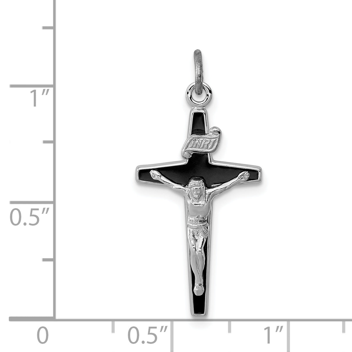 Sterling Silver Rhodium-Plated Enameled Crucifix Charm