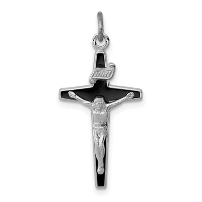 Sterling Silver Rhodium-Plated Enameled Crucifix Charm