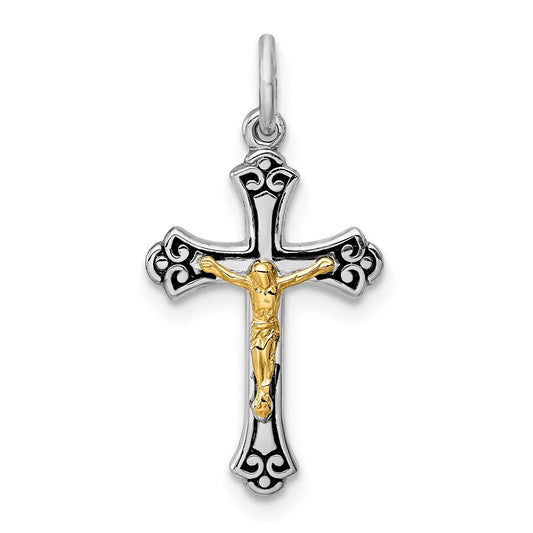 Sterling Silver Rhodium-Plated & Vermeil Crucifix Charm