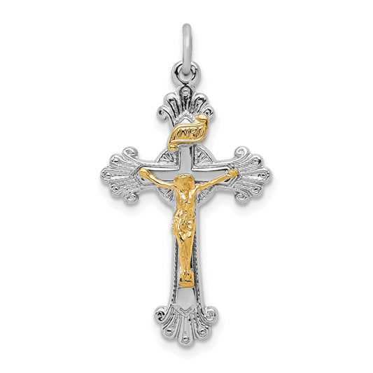 Sterling Silver Rhodium-Plated & Vermeil Inri Crucifix Charm