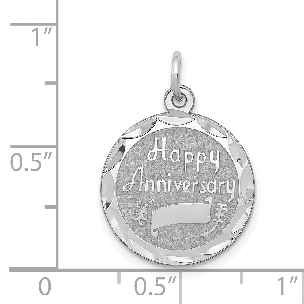 Sterling Silver Rhodium-Plated Happy Anniversary Disc Charm