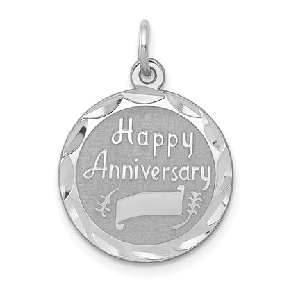 Sterling Silver Rhodium-Plated Happy Anniversary Disc Charm