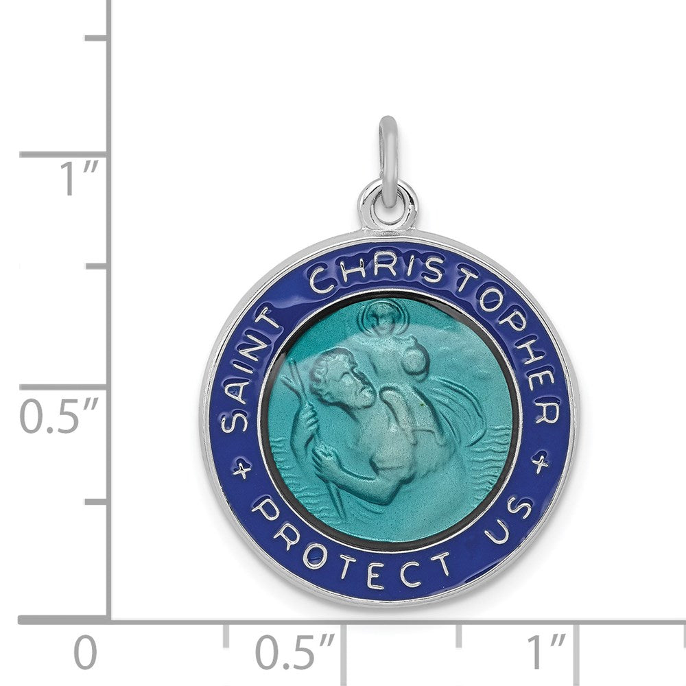 Sterling Silver Rhodium-Plated Enameled St. Christopher Medal