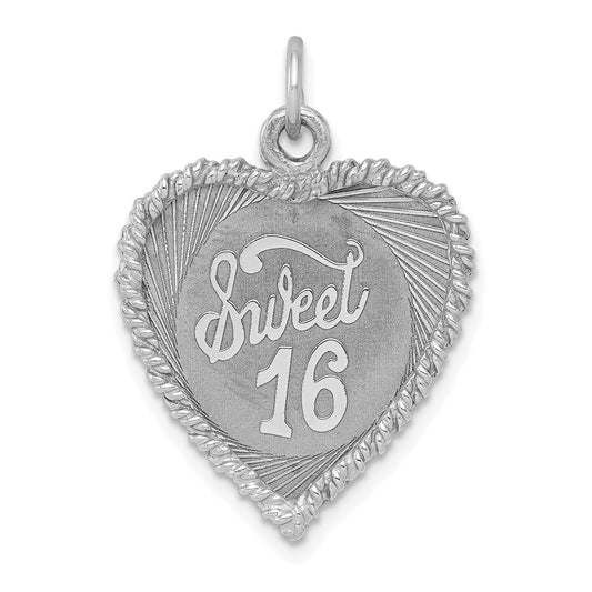 Sterling Silver Rhodium-Plated Sweet Sixteen Disc Charm