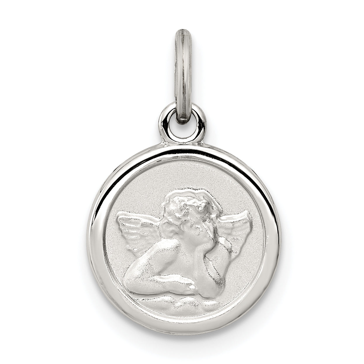 Sterling Silver Rhodium-Plated Angel Medal Charm