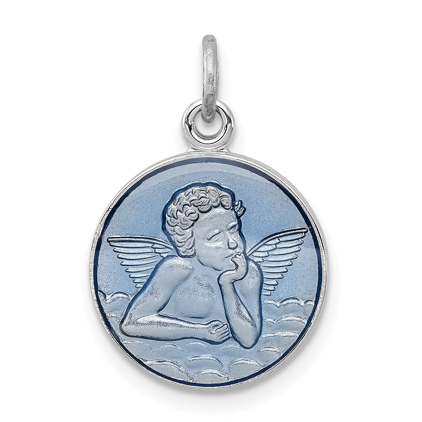 Sterling Silver Rhodium-Plated Blue Epoxy Angel Charm