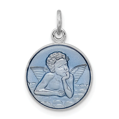 Sterling Silver Rhodium-Plated Blue Epoxy Angel Charm