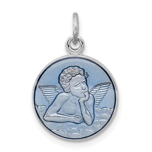 Sterling Silver Rhodium-Plated Blue Epoxy Angel Charm