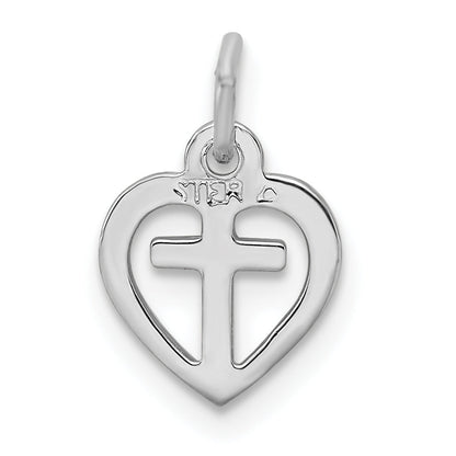 Sterling Silver Rhodium-Plated & Vermeil Cross In Heart Charm