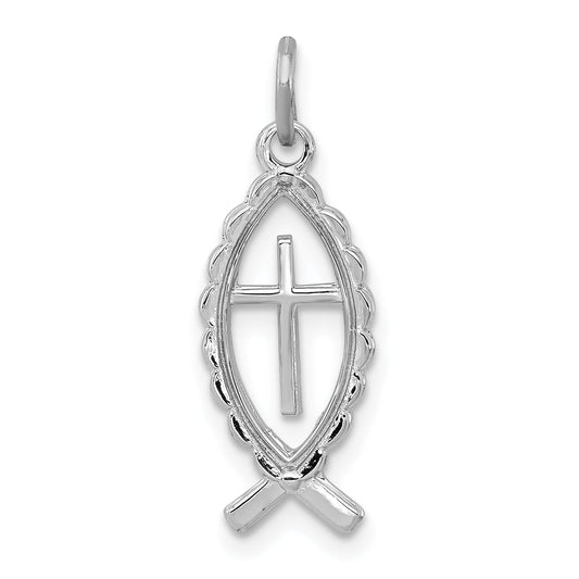 Sterling Silver Rhodium-Plated Ichthus Fish Charm