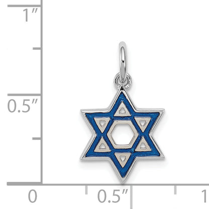 Sterling Silver Rhodium-Plated Enameled Blue Star Of David Charm