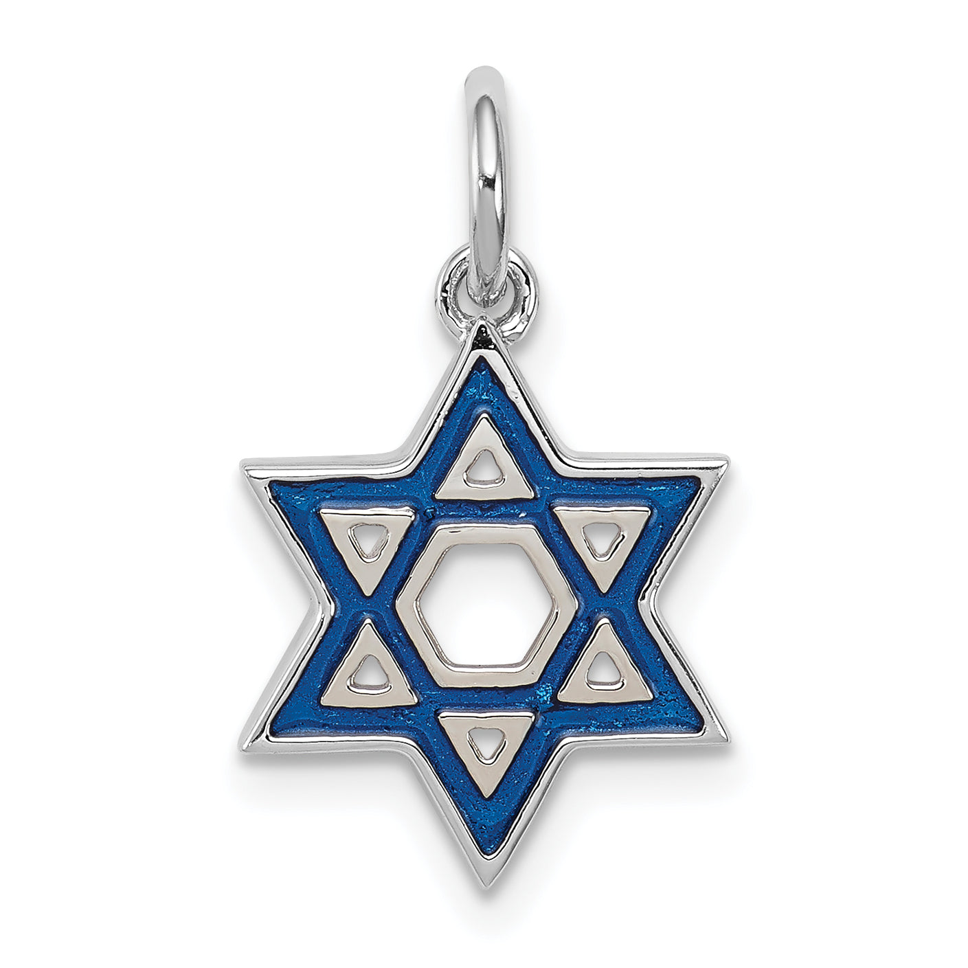 Sterling Silver Rhodium-Plated Enameled Blue Star Of David Charm
