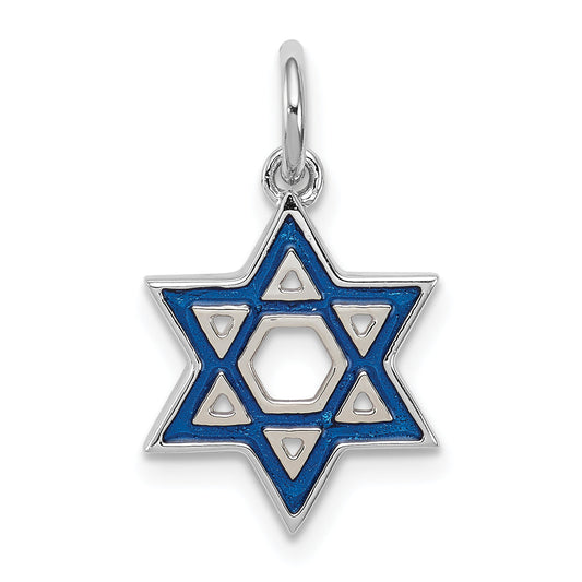 Sterling Silver Rhodium-Plated Enameled Blue Star Of David Charm