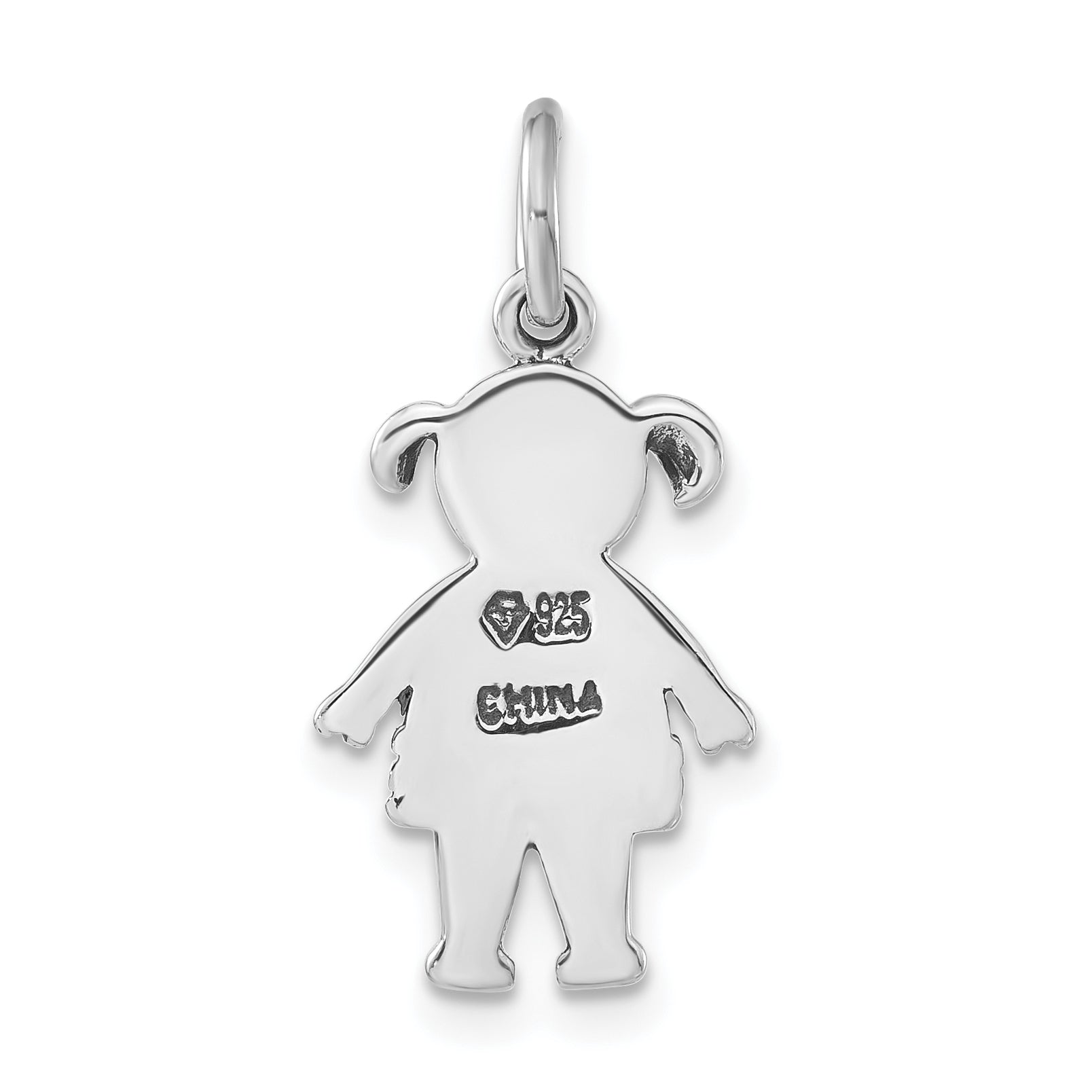 Sterling Silver Polished & Antiqued Red Black Enamel Girl Charm