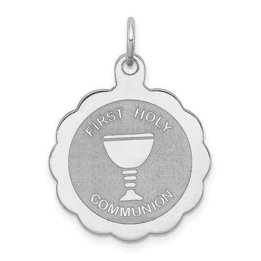 Sterling Silver Rhodium-Plated First Holy Communion Disc Charm