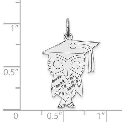 Sterling Silver Rhodium-Plated Owl Polished Charm