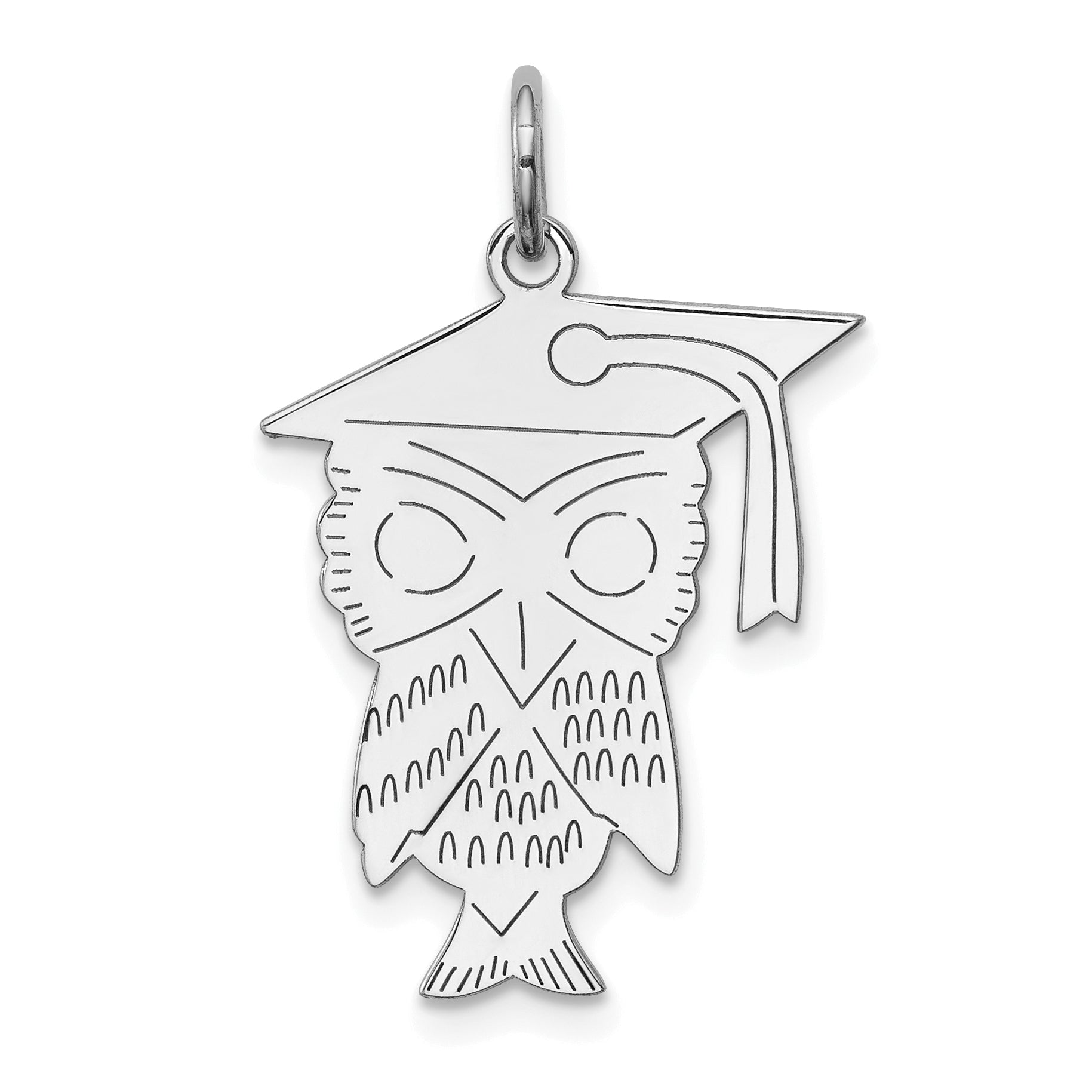 Sterling Silver Rhodium-Plated Owl Polished Charm