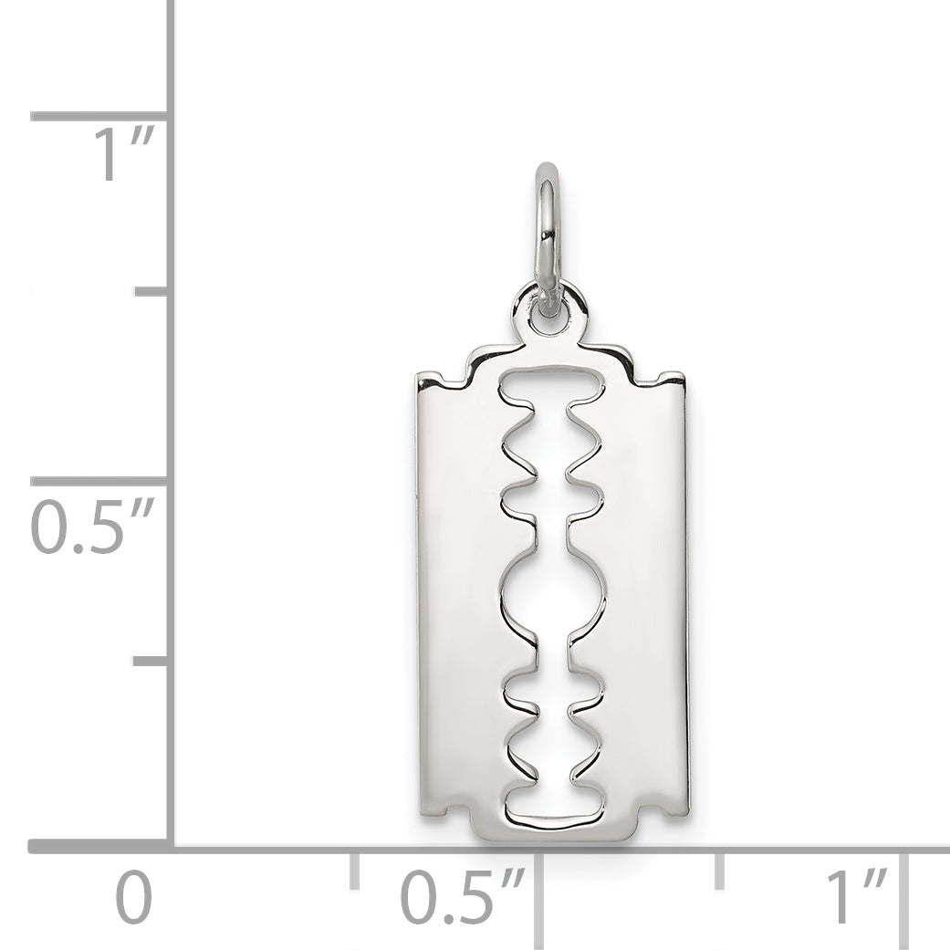 Sterling Silver Rhodium-Plated Razor Blade Polished Charm