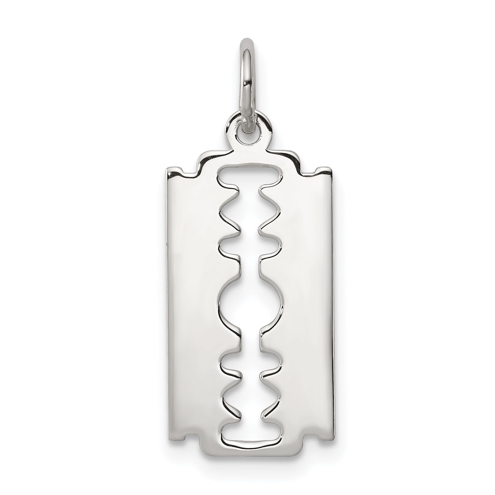 Sterling Silver Rhodium-Plated Razor Blade Polished Charm