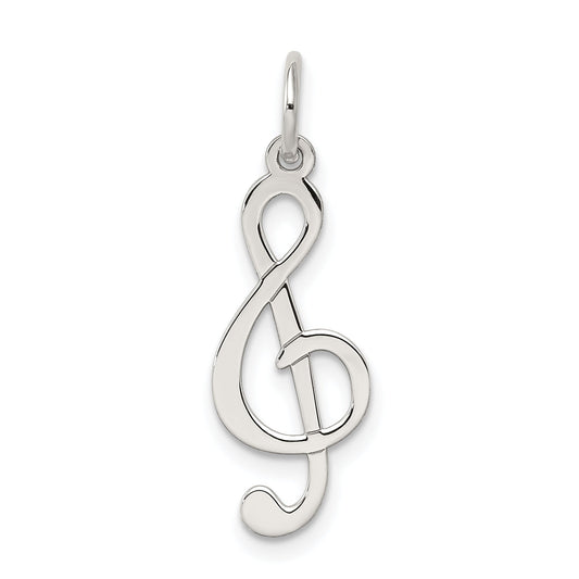 Sterling Silver Rhodium-Plated Treble Clef Polished Charm