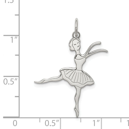 Sterling Silver Rhodium-Plated Ballerina Polished Charm