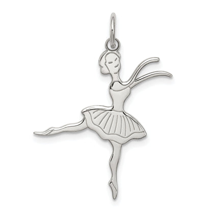 Sterling Silver Rhodium-Plated Ballerina Polished Charm