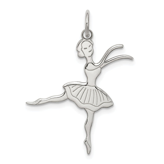 Sterling Silver Rhodium-Plated Ballerina Polished Charm