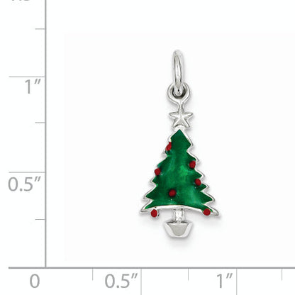 Sterling Silver Rhodium Plated Enameled Christmas Tree Charm