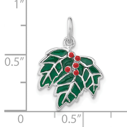 Sterling Silver Enameled Holly Charm