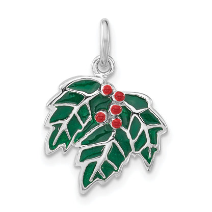 Sterling Silver Enameled Holly Charm