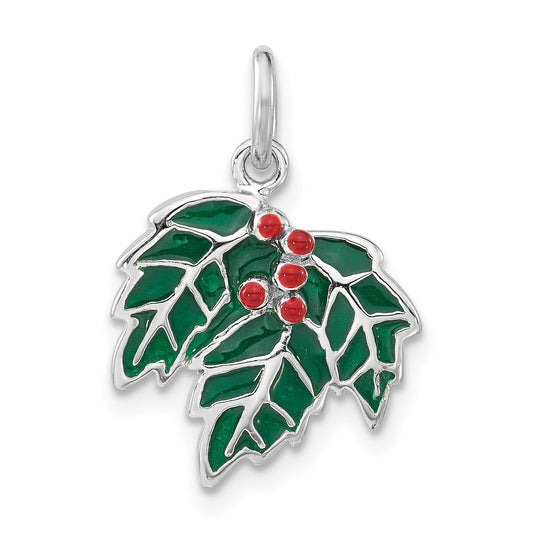 Sterling Silver Enameled Holly Charm