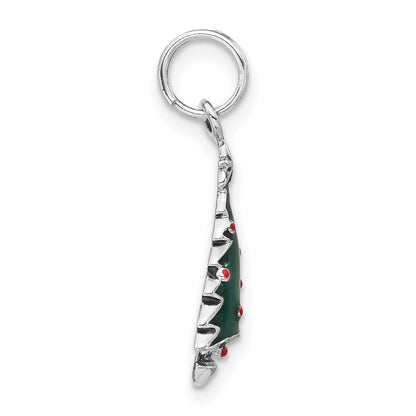 Sterling Silver Polished Green & Red Enameled Christmas Tree Charm