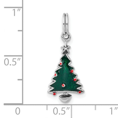 Sterling Silver Polished Green & Red Enameled Christmas Tree Charm