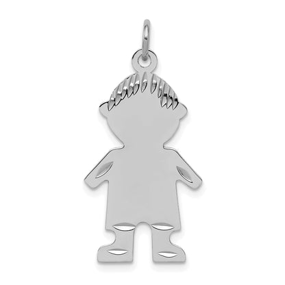 Sterling Silver Rhodium-Plated Engravable Boy Polished Disc Charm