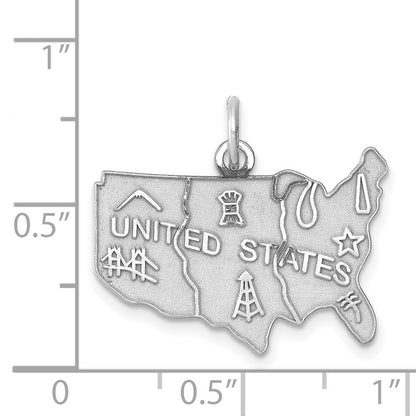 Sterling Silver Rhodium-Plated United States Polished Charm