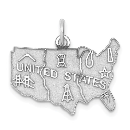 Sterling Silver Rhodium-Plated United States Polished Charm