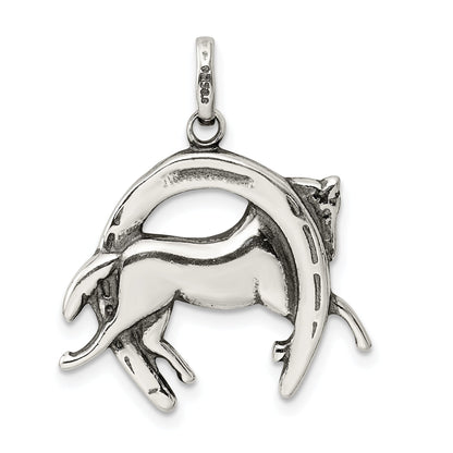 Sterling Silver Antiqued Horse In Horseshoe Charm