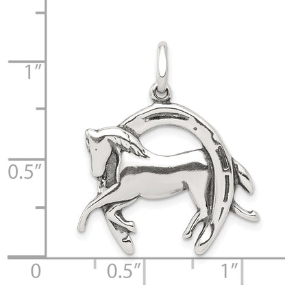 Sterling Silver Antiqued Horse In Horseshoe Charm