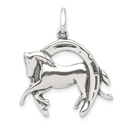 Sterling Silver Antiqued Horse In Horseshoe Charm