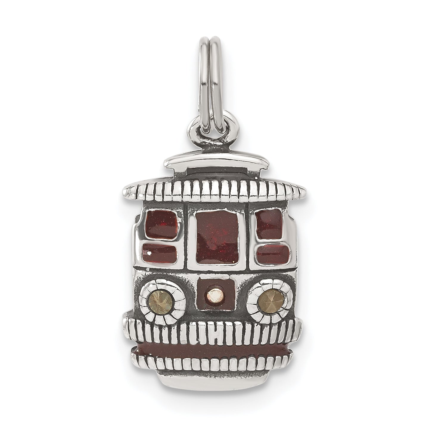 Sterling Silver Maroon Enameled Marcasite Trolley Charm