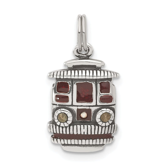 Sterling Silver Maroon Enameled Marcasite Trolley Charm