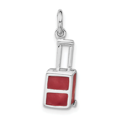 Sterling Silver Polished Red Enameled Luggage Charm