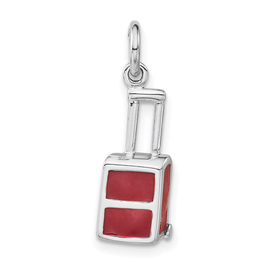 Sterling Silver Polished Red Enameled Luggage Charm
